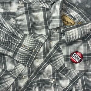NWT Wrangler Easy Care Pearl Snap Western Shirt Mens Size Small Gray Long Sleeve
